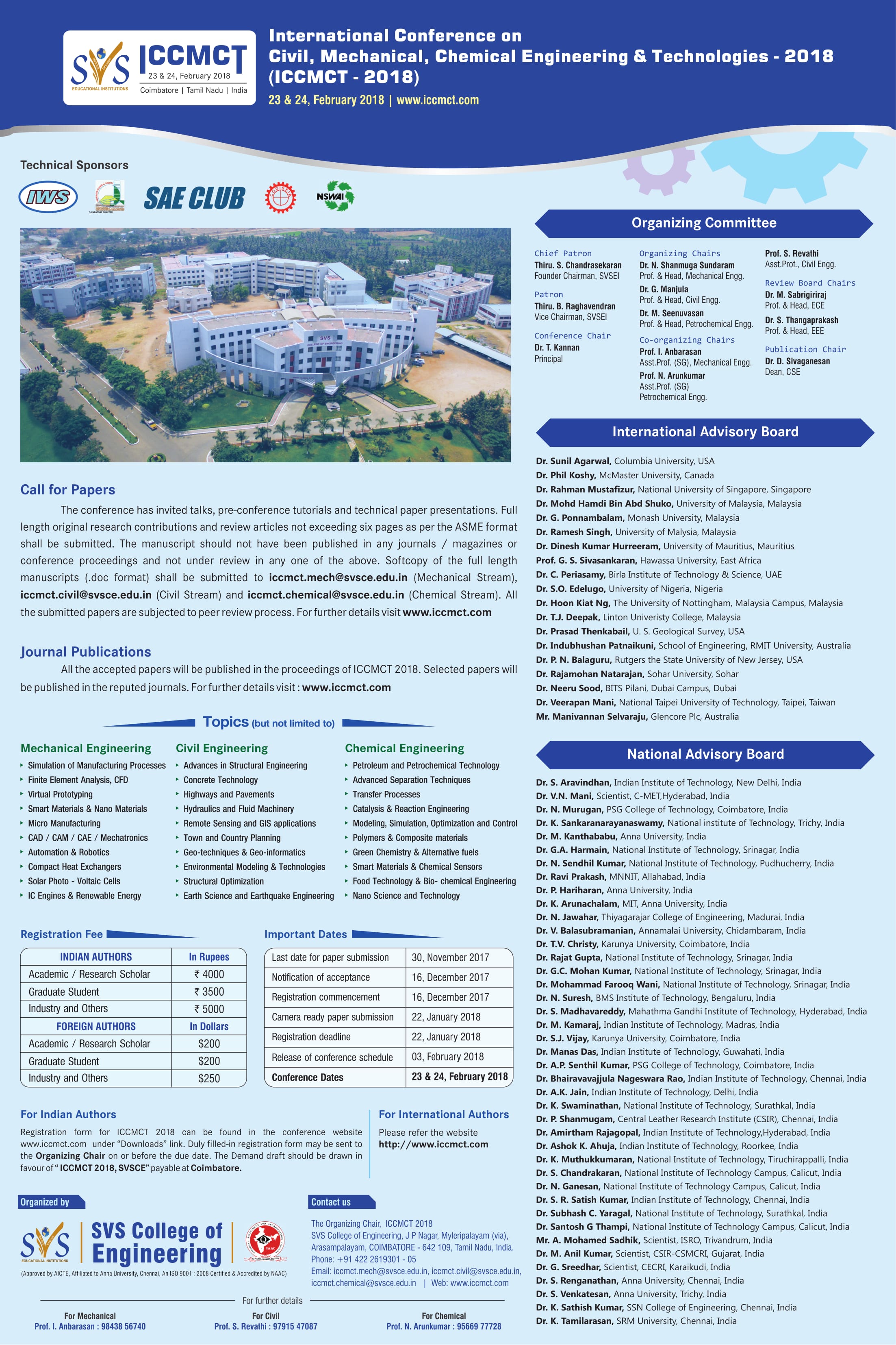 International Conference on Civil, Mechanical, Chemical Engineering and Technologies ICCMCT 2018